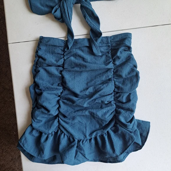 Shein Teal Ruched Two Piece Skirt Set - Picture 4 of 7